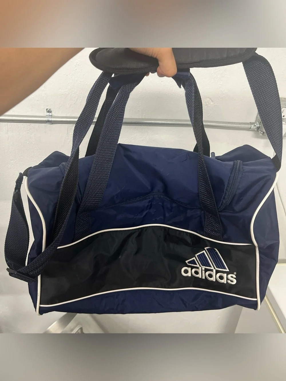 Y2K Adidas Duffle Bag Blue Black Embroidered Lightweight Streetwear Soccer 00s